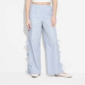 Wild Fable High Rise Side Tie Wide Leg Relaxed Boxer Pants in Blue Stripes